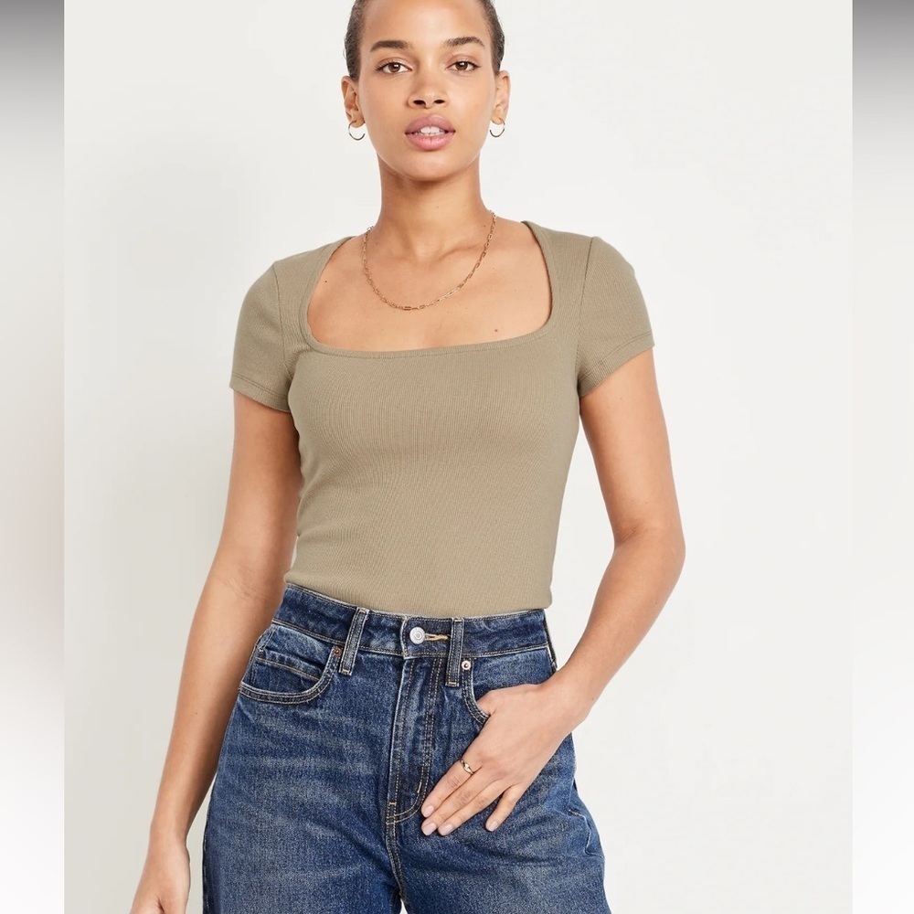 Old Navy Ribbed Square Neck T Shirt Toasted Almond Size XXL Tall NEW NWT